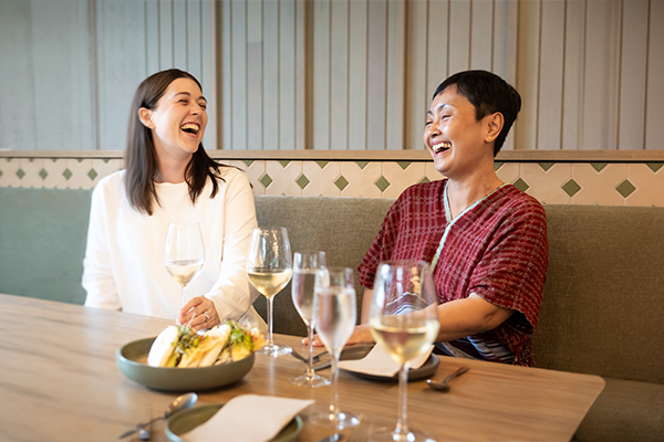 Two ladies enjoying lunch at the cafe